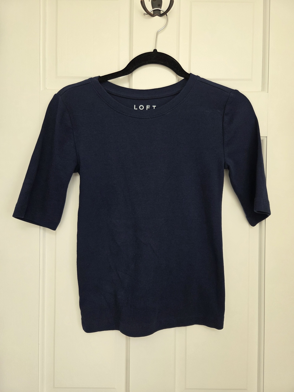 LOFT Navy Short Sleeve Crewneck Top